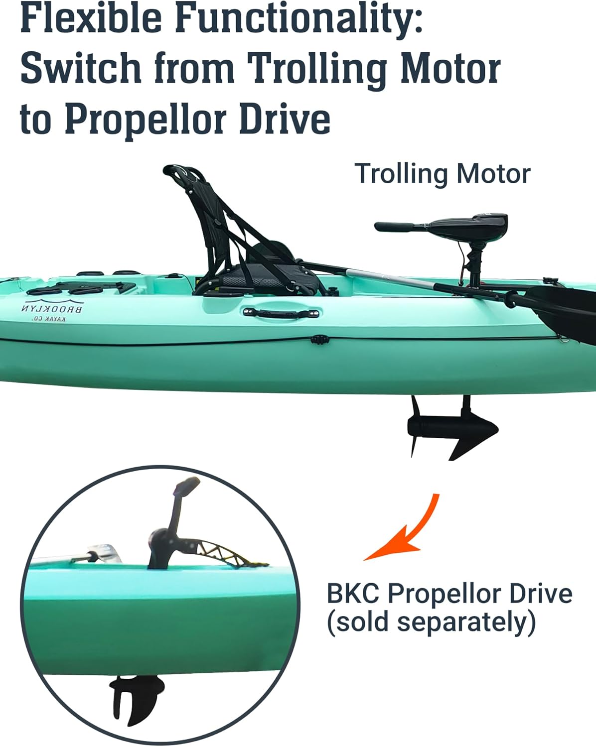 Upgraded Brooklyn 12.0 Pro Pedal Drive Propeller Kayak by BKC, 12 ft Hands-Free Single Fishing Kayak, Rudder Steering, 70 lb Hull, Watertight Storage & Adjustable Seat