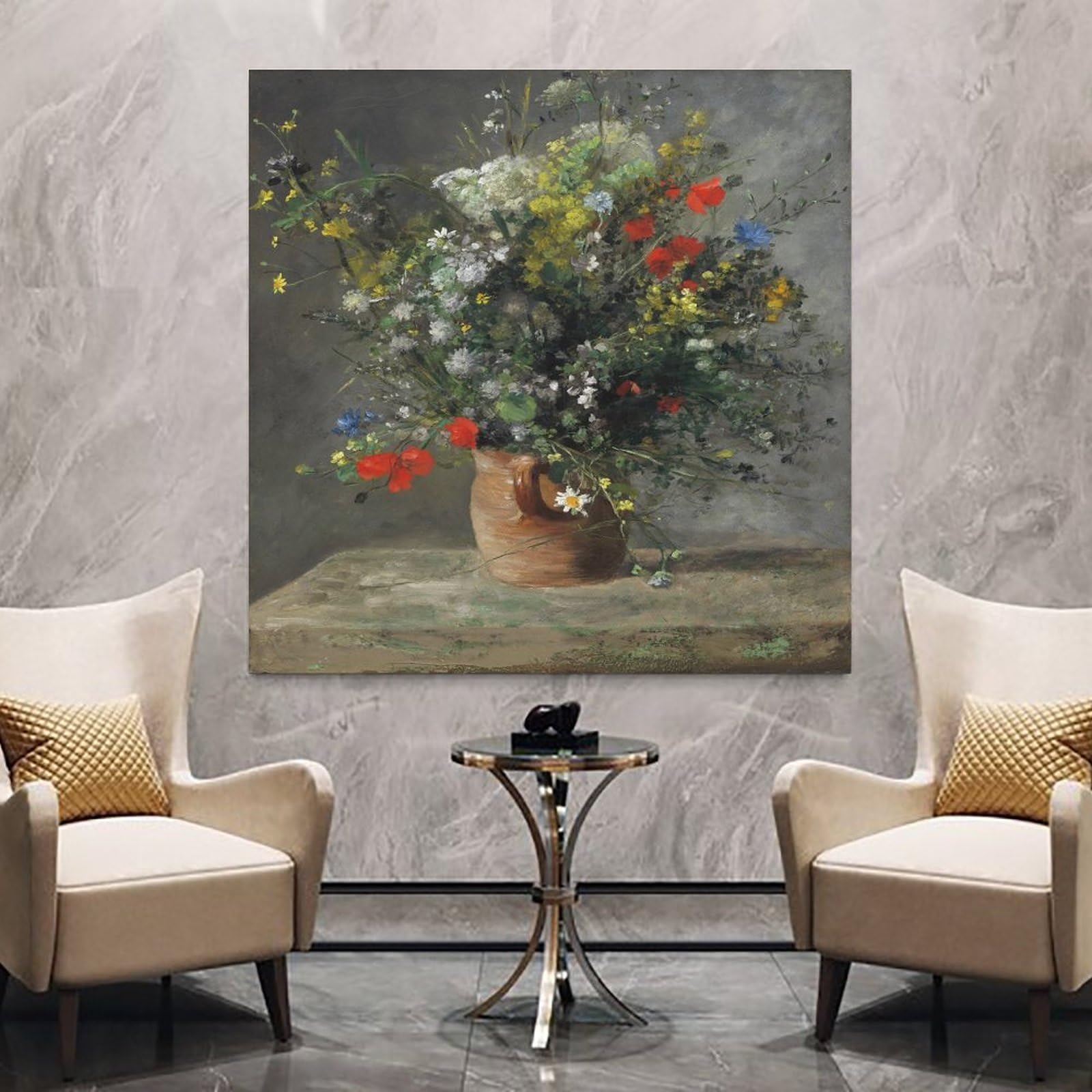 NgAnoh Stampa Su Tela Renoir Fiori E Frutta - Quadro 70x70 Cm Per Soggiorno