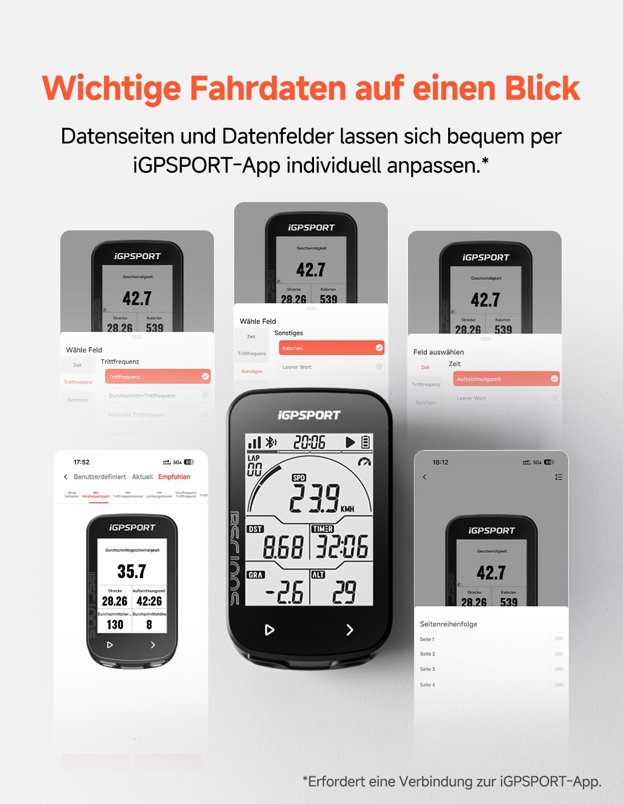 iGPSPORT BSC100S Fahrradcomputer Kabellos, 2.6'' Display Fahrradtacho Kabellos, IPX7 Wasserdicht 40H Wiederaufladbare Batterie Bluetooth5.0 ANT+ (BSC100S)