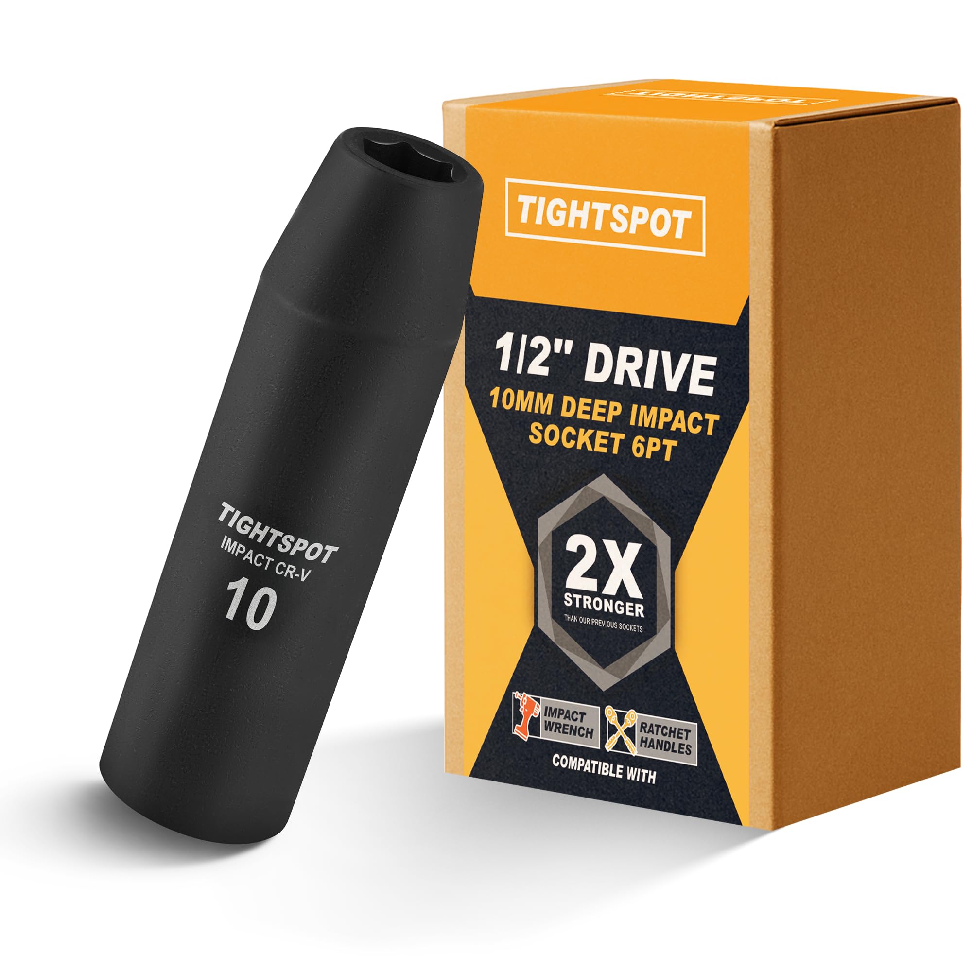 TIGHTSPOT 1/2" Drive 10mm Deep Impact Socket, 6-Pt, CRV Steel