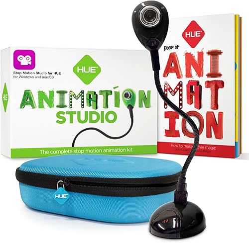 HUE Animation Studio Kit completo Stop Motion (cámara, software, libro) para WindowsmacOS (negro) con estuche de transporte