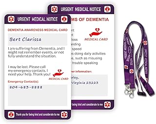 Dementia Medical Card with Writable Panel and Patterned Lanyard Emergency Contact Card