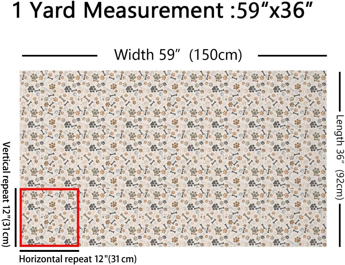 Paw Print Fabric by The Yard Cartoon Dog Paw Prints No Stretch Fabrics for Sewing Lovers Cute Bones Graffiti Hippie Soft Flannel Polyester Fabric for Quilting Handmade Artwork 2 Yard Bolt,72"x59"