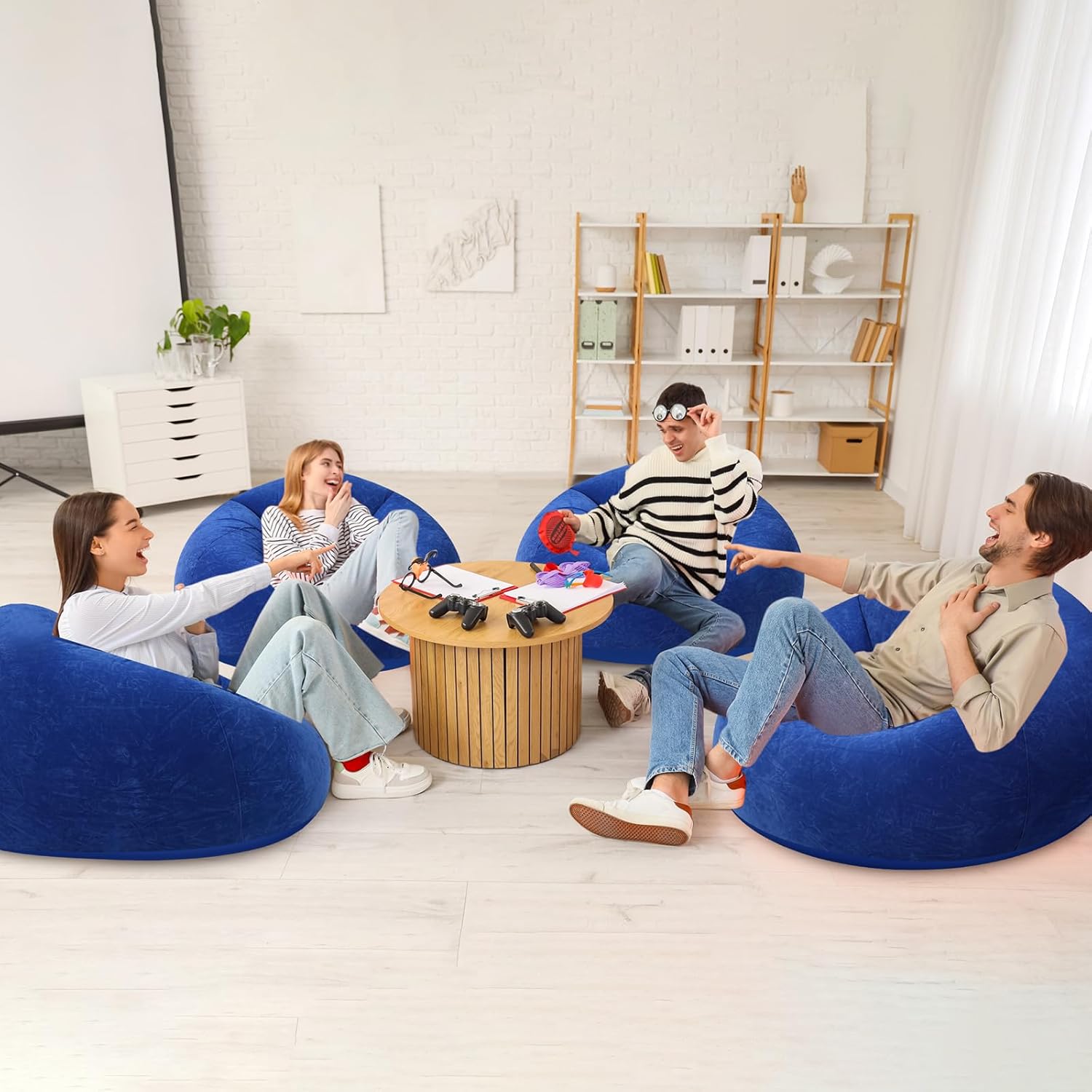 realspring inflatable bean bag chairs outdoor blow up camping chairs inflatable lazy sofa folding portable bean bag loungers couch for movie night(dark blue,12 pcs) 12 dark blue