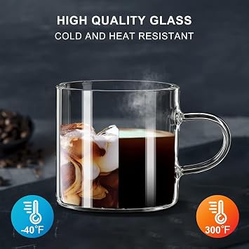 PARACITY Espressotassen einfachwandig 120ml mit Griff 2er-Set Bleifreies Borosilikat einfachwandig hitzebeständig Griff mikrowellengeeignet Espresso Tee Geschenk