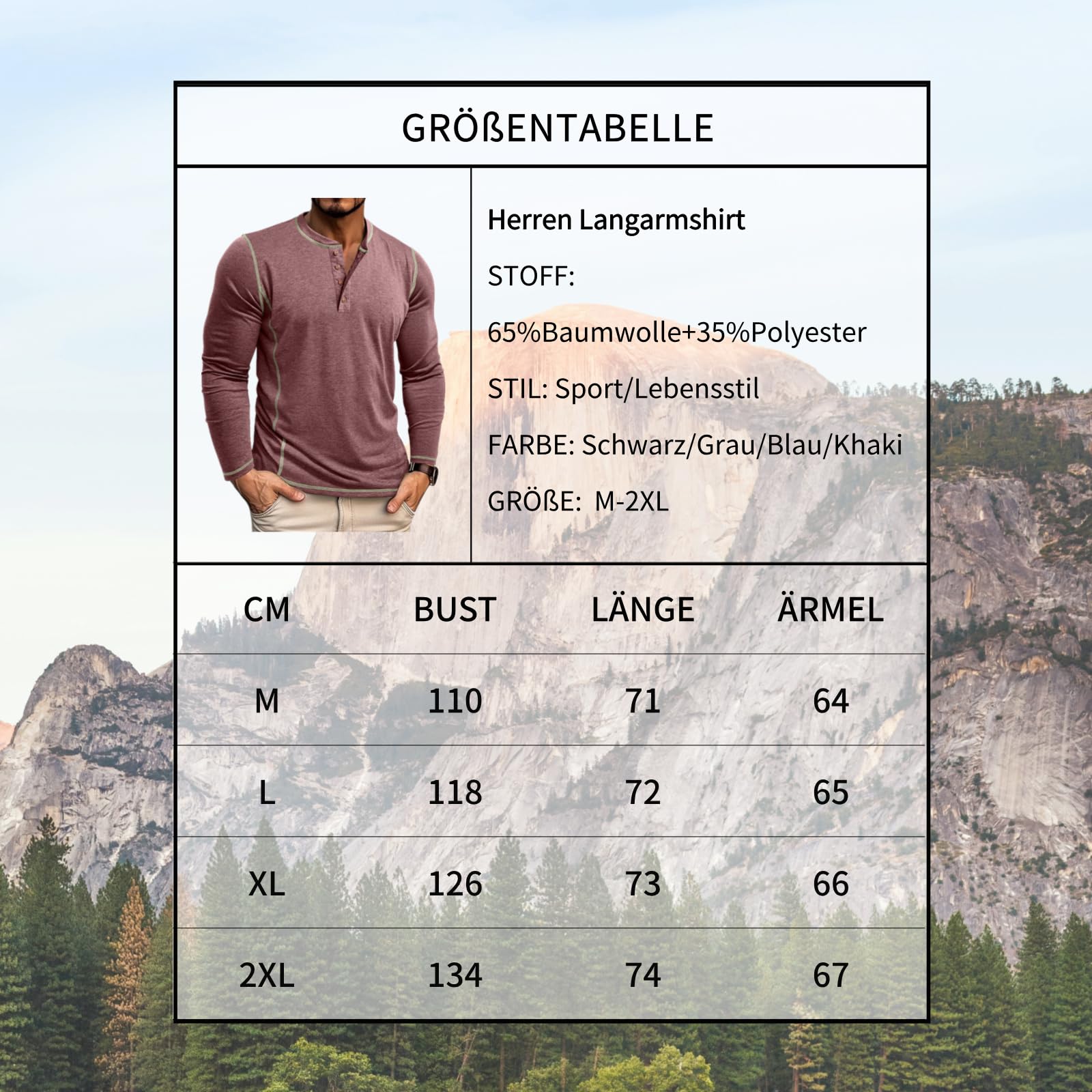 LAOARA T Shirt Uomo Maglietta Manica Lunga Cotone Slim Fit Henley Tshirt Maglia Bottone Magliette M-2XL