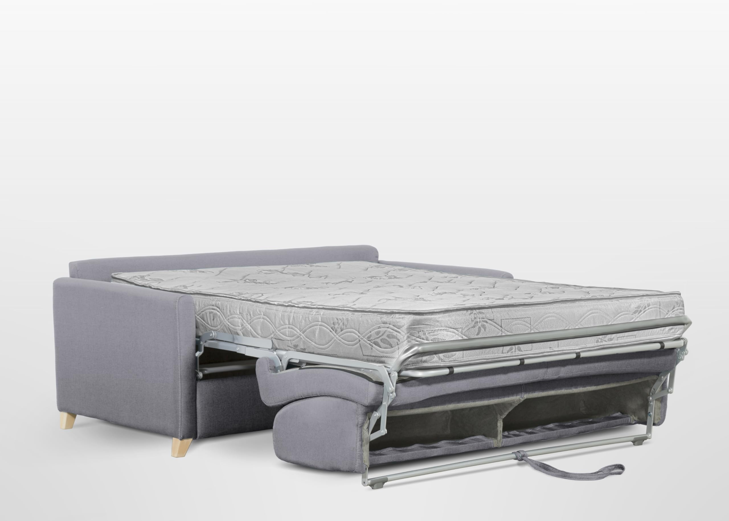 Divano Letto Siria 3 Posti Struttura in Metallo e Legno Imbottitura in Gomma di Poliuretano Rivestimento in Tessuto Rete Elettrosaldata Materasso 160x190 cm H18 cm Colore:Light Grey
