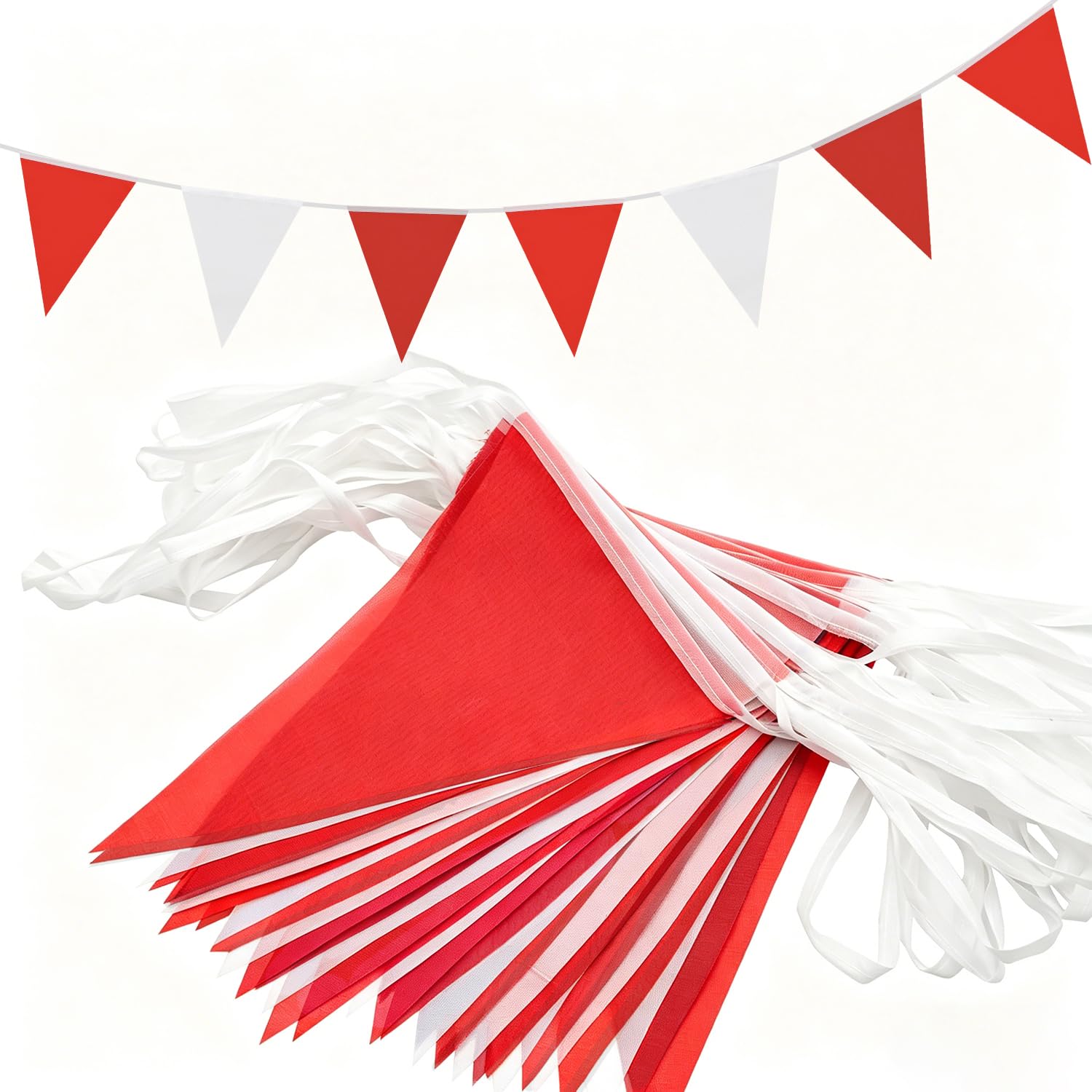 QRTDXP 40m 80pcs Red White Bunting Banner, 15x22cm Reusable Red White Triangle Flags Garland for Birthday Wedding Party Sports Events Celebration Indoor Outdoor Decoration