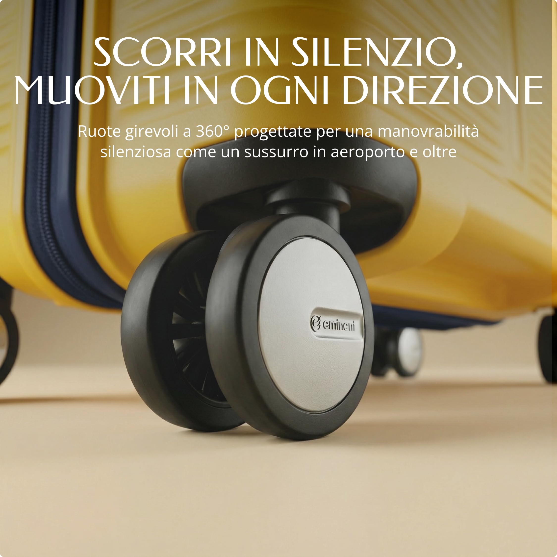Eminent Finno Valigia Trolley Bagaglio a Mano 55x40x20 Cabina, Espandibile | Valigia cabina rigida leggera, polipropilene, 2,5 kg, 39L, espandibile 55x40x20/23, lucchetto TSA, 4 ruote, Giallo