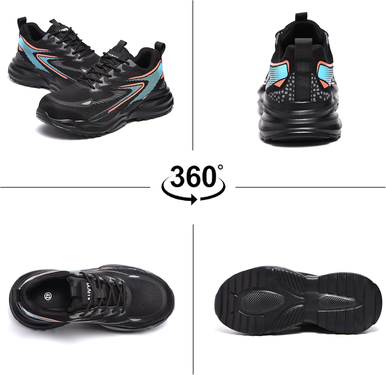 Steel Toe Work Shoes for Men - Lightweight Wide Toe Non Slip Safety Shoes Slip Resistant Breathable Industrial Construction Footwear
