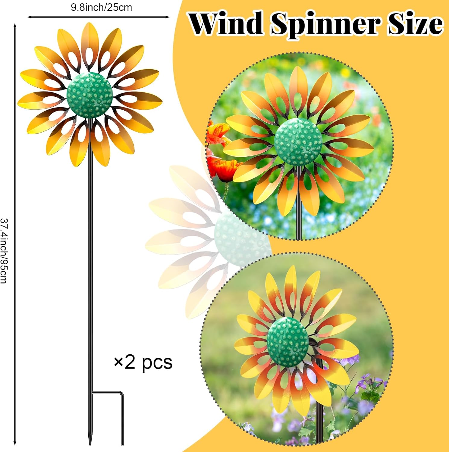 2PCS Sunflower Wind Spinner Small Hummingbird Bath Birdfeeder Bowl Garden Decor for Outdoor Yard Lawn