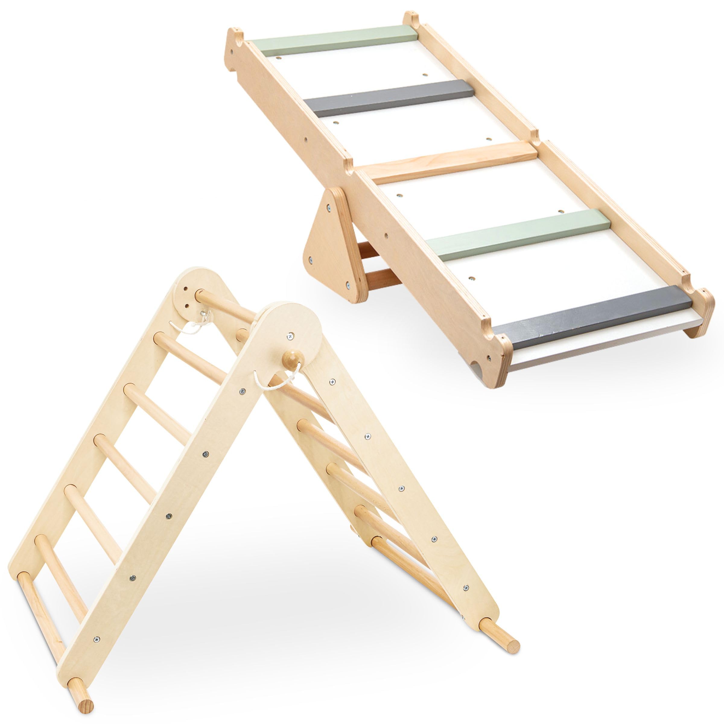 Mamabrum Parco Giochi in Legno con Scaletta e Parete da Arrampicata – Casa Multiattività con 3 Livelli di Regolazione, Triangolo Motorio, Capacità di Carico fino a 50 kg