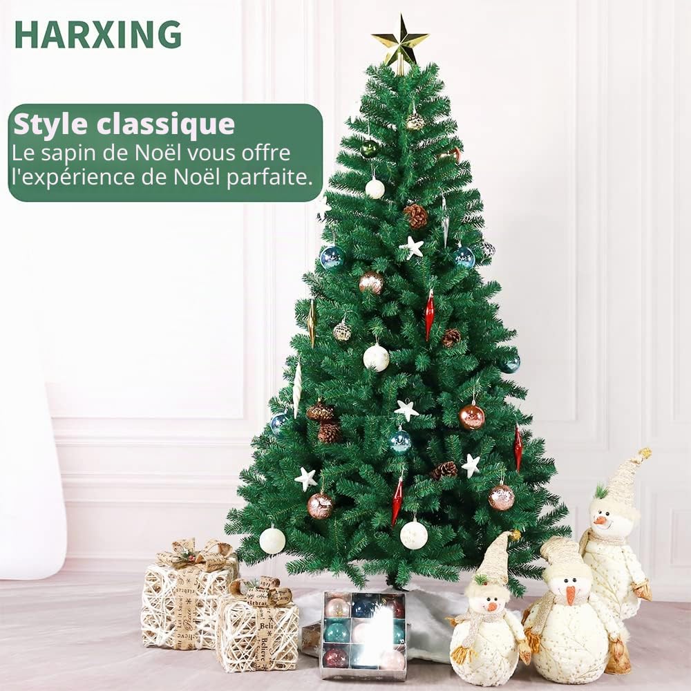 OHMG Sapin de Noël Artificiel 180cm, Arbre de Noel avec 660 Pointes de Branche en Forme d’Aiguilles de pin, avec Effet Neige de Noël Vert Décoration Fêtes de Noël PVC, Noel (800 Branches)