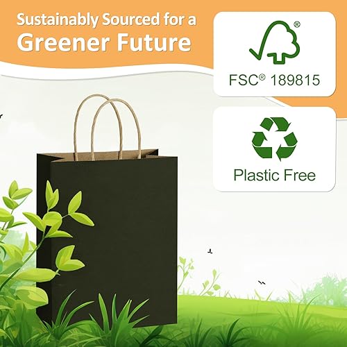 Miniatura 6 de BagDream Bolsas de regalo de 10 x 5 x 13 pulgadas, paquete de 50 bolsas de compras de papel kraft con asas a granel, para compras, venta al por