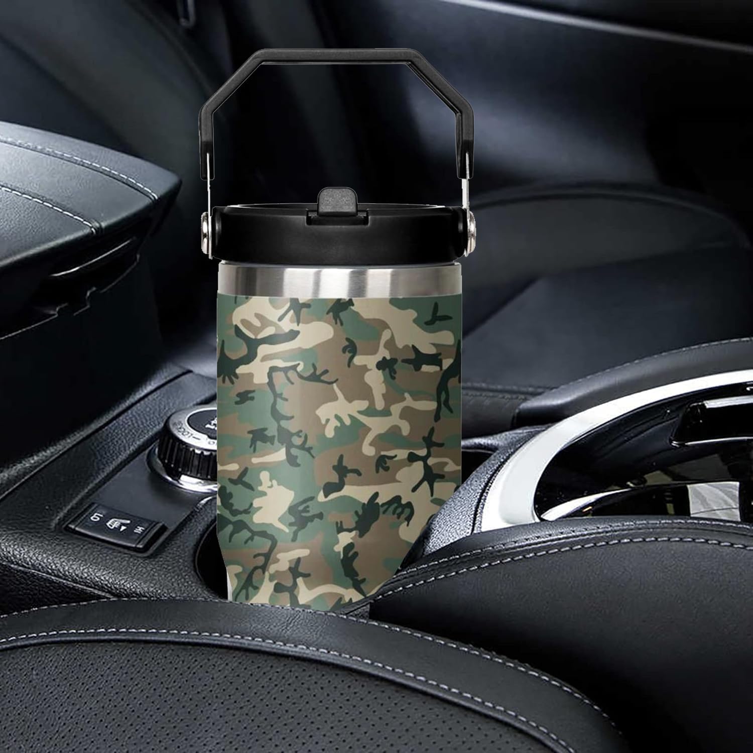 Camo Leakproof Tumbler with Handle Lid and Straw, Hunting Gifts for Men Women,30 oz Camo Flip Tumbler Travel Coffee Cup Mug Water Botter - Image 7