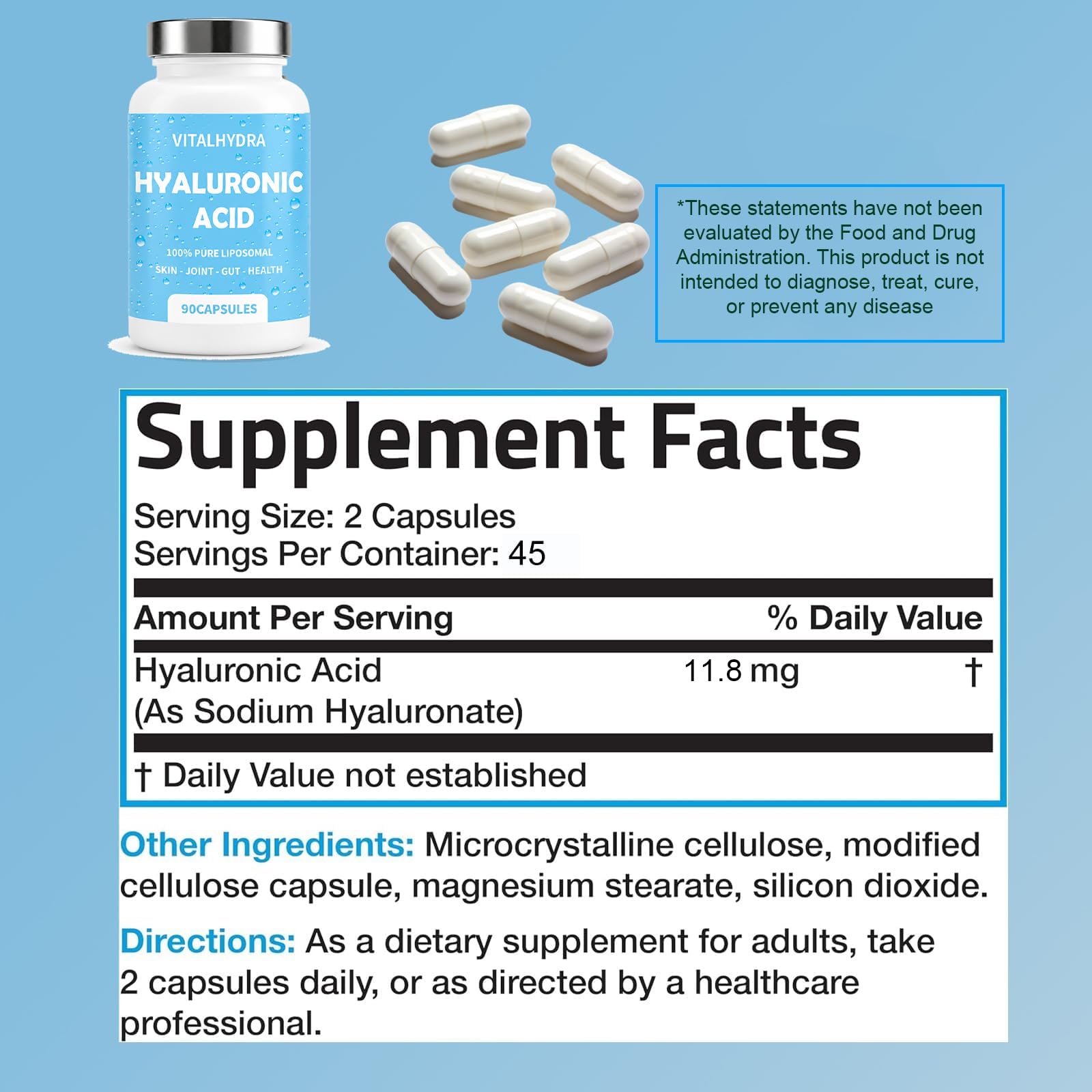 Hyaluronic Acid, Hyaluronic Acid Joint Supplements Capsules, Non-GMO and Gluten Free, 90 Capsules (1 PCS) — Amazon image 2