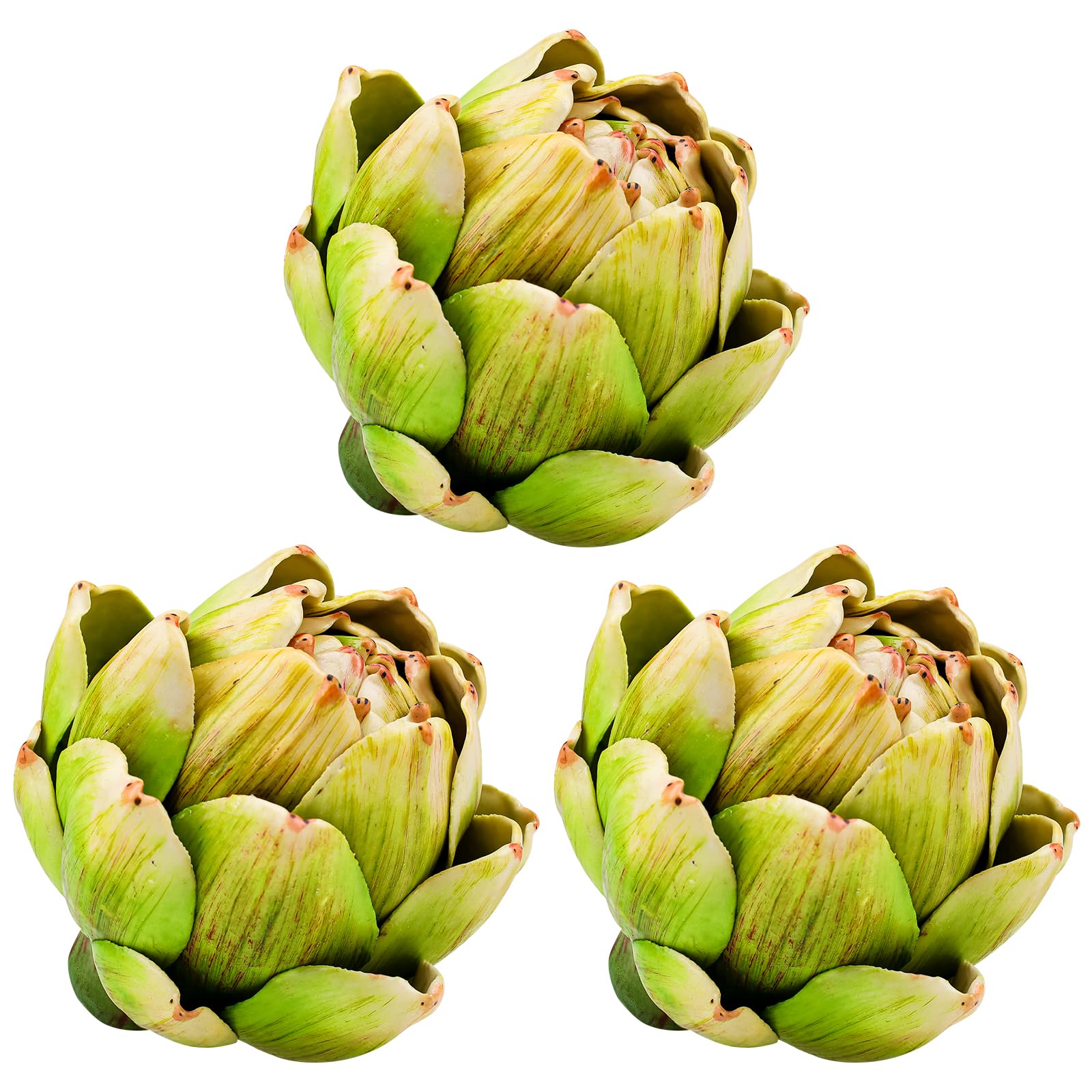 Funzhan 3pcs Large Faux Artichokes Decoration Realistic Artificial Artichoke Vegetable and Fruit Fake Artichokes Bowl Vase Fillers for Home Kitchen Decor - Green