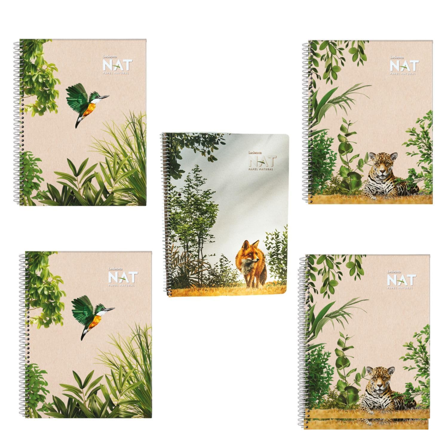 LEDESMA NAT Spiral Lined Notepad with Perforated Edges - 8.7x11.5 Inches, No Tree Used, Sugarcane Fiber - Unbleached, Assorted Covers for School, Office & Writing (5 Pack)
