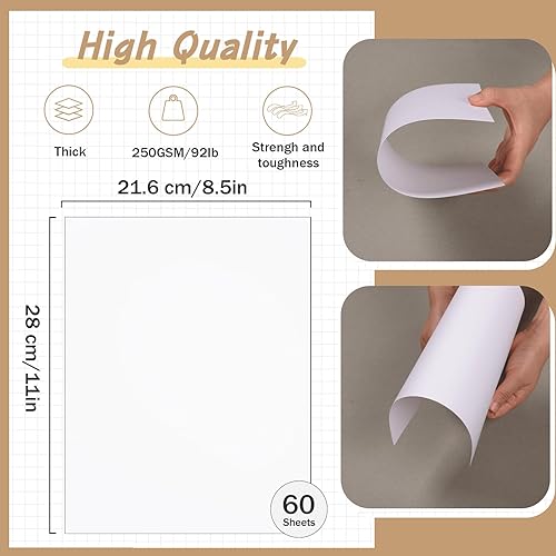 Miniatura 2 de 60 hojas de cartulina blanca de 8.5 x 11 pulgadas de grosor, papel de construcción de tarjetas pesadas de 250 gsm92 libras, papel de impresora