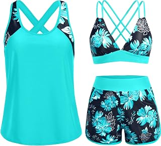 Daci Women 3 Piece Tankini Swimsuits - Tummy Control Tank Top with Bra Modest Bathing Suit with Pockets Boyshorts Bottom 2026 Price In India