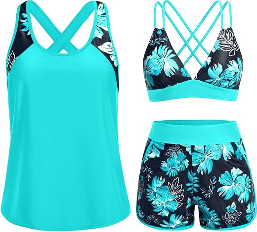 Daci Women 3 Piece Tankini Swimsuits - Tummy Control Tank Top with Bra Modest Bathing Suit with Pockets Boyshorts Bottom 2026