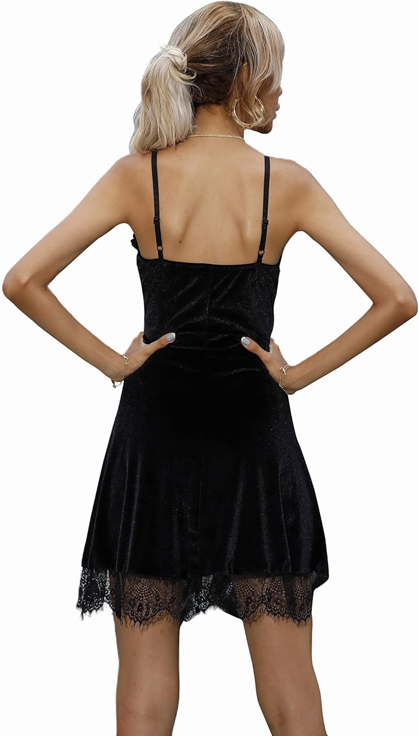 TSMNZMU Womens Gothic Velvet Dress Sleeveless Lolita Fairy Dresses Vintage Witchy Camisole Dress Grunge Harajuku Lace Dress - Image 4