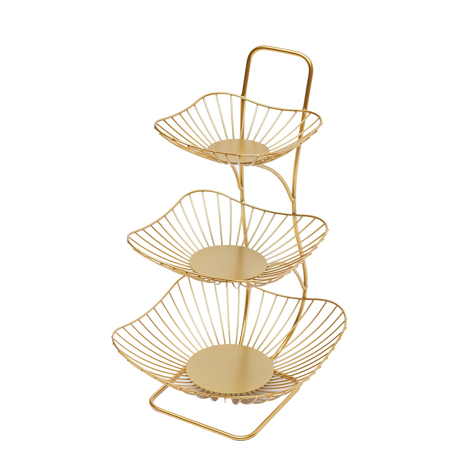 Présentoir à fruits à 3 étages en métal doré - Design moderne - Pour mariage, fête, maison, buffet, centre de table, sans montage