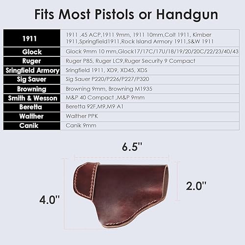 Miniatura 6 de IWB - Funda de piel auténtica para Glock 194243X, Sig P365P320P220, Ruger LCPLC9SSecurity 9Max 9, Taurus G2G2CG3CGX4, Springfield HellcatXD y