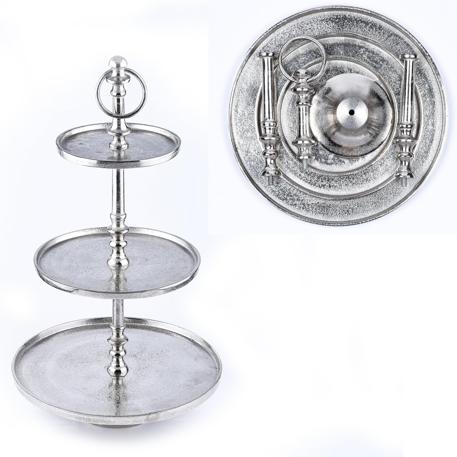 Marrakech - Présentoir à Fruits Rond à 2 étages - Argenté - 34 Cm De Haut - 2 Plateaux Comme Décoration Moderne Pour Bar à Bonbons - Pour Cuisine Ou Salon