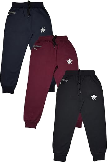STARLATH Kids Regular Fit Cotton Joggers Track Pants and Pajama Lowers for Boys Combo (Pack of 3)