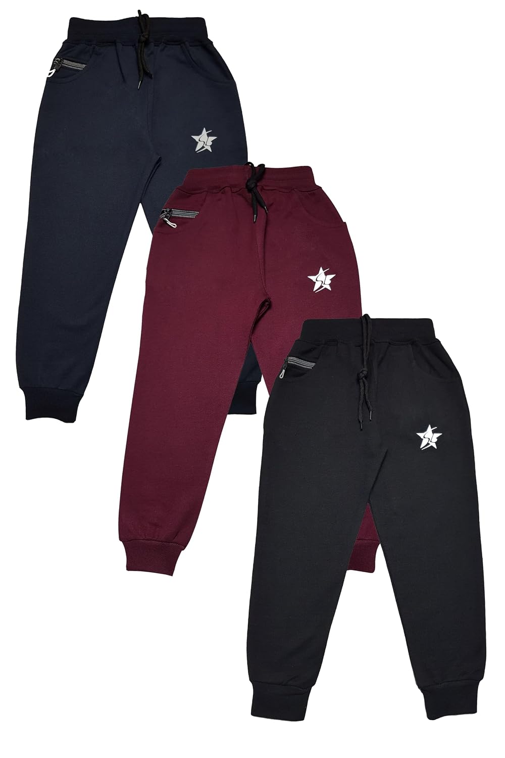 STARLATH Kids Regular Fit Cotton Joggers Track Pants and Pajama Lowers for Boys Combo (Pack of 3)