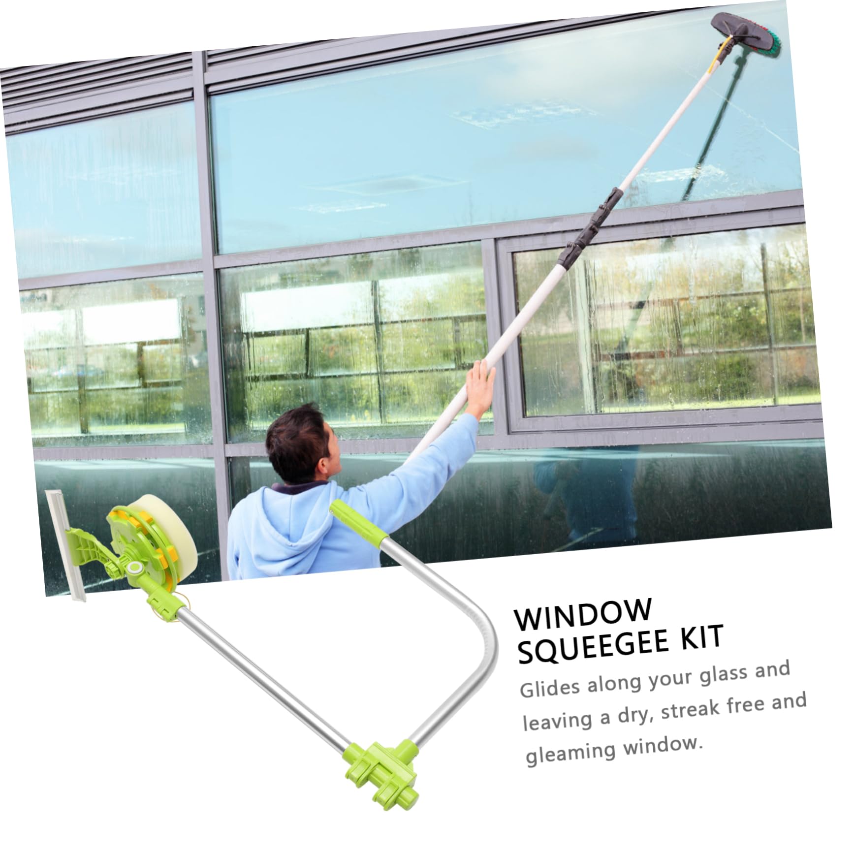 Limpiador de Ventanas para Limpieza de Ventanas Telescópico Cabeza de Esponja Giratoria y Acero Inoxidable en Casa y Edificios Altos