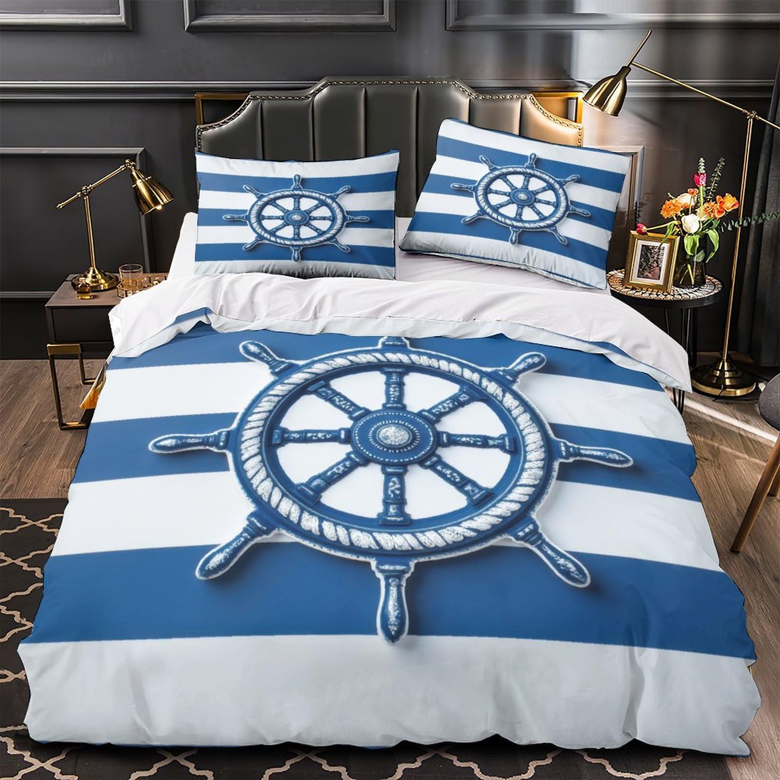 Housse de couette maritime imprimé 3D en microfibre douce
