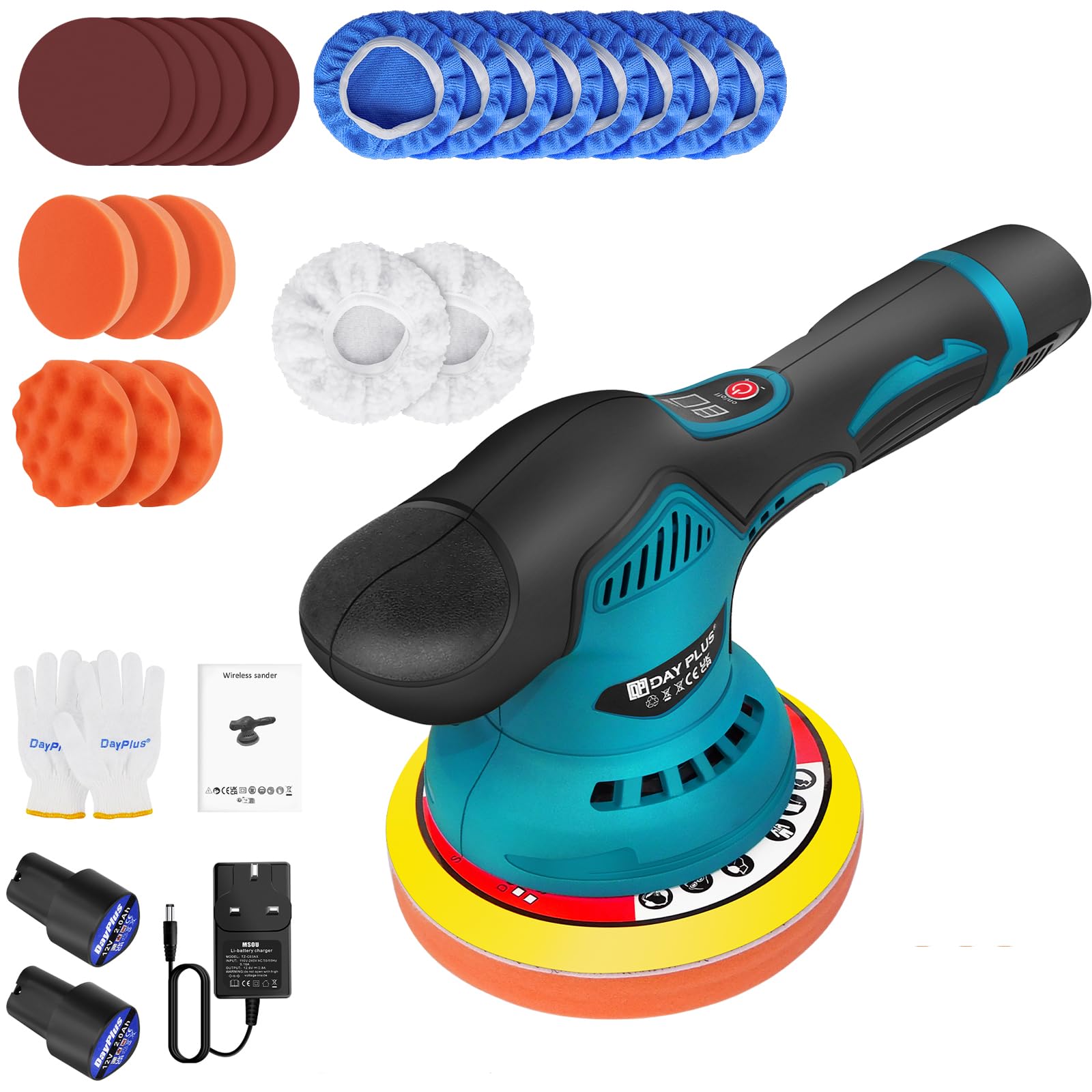 Máquina pulidora de batería, juego de 22 unidades, pulidora excéntrica de 12 mm para coche, 8 velocidades variables, pulidora excéntrica para pulir y encerar muebles de suelo de coche