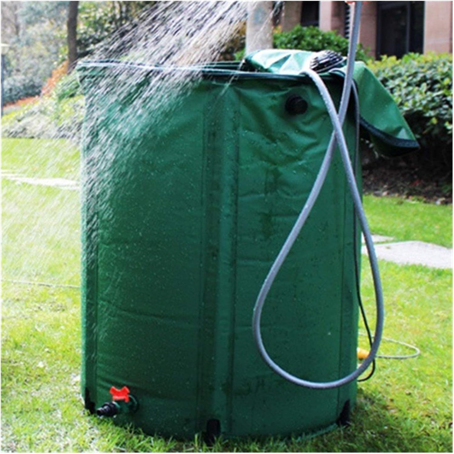 Barril de lluvia plegable, sistema portátil de recogida de agua de lluvia con espiga y kit de desbordamiento, tanque de almacenamiento de agua de jardín