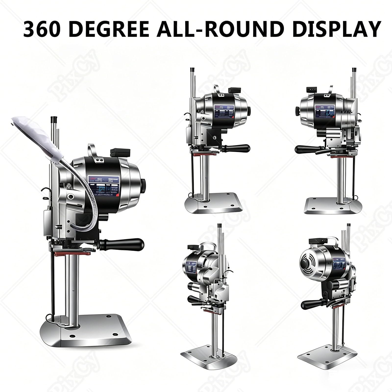 PixCy Cortadora de Tela Industrial Eléctrica Rotativa Tijeras Eléctricas para Tejidos para Corte de Tela/Piel/Caucho/Alfombra/Cartón con Cuchilla Repuesto y Luz De Trabajo LED 10inches