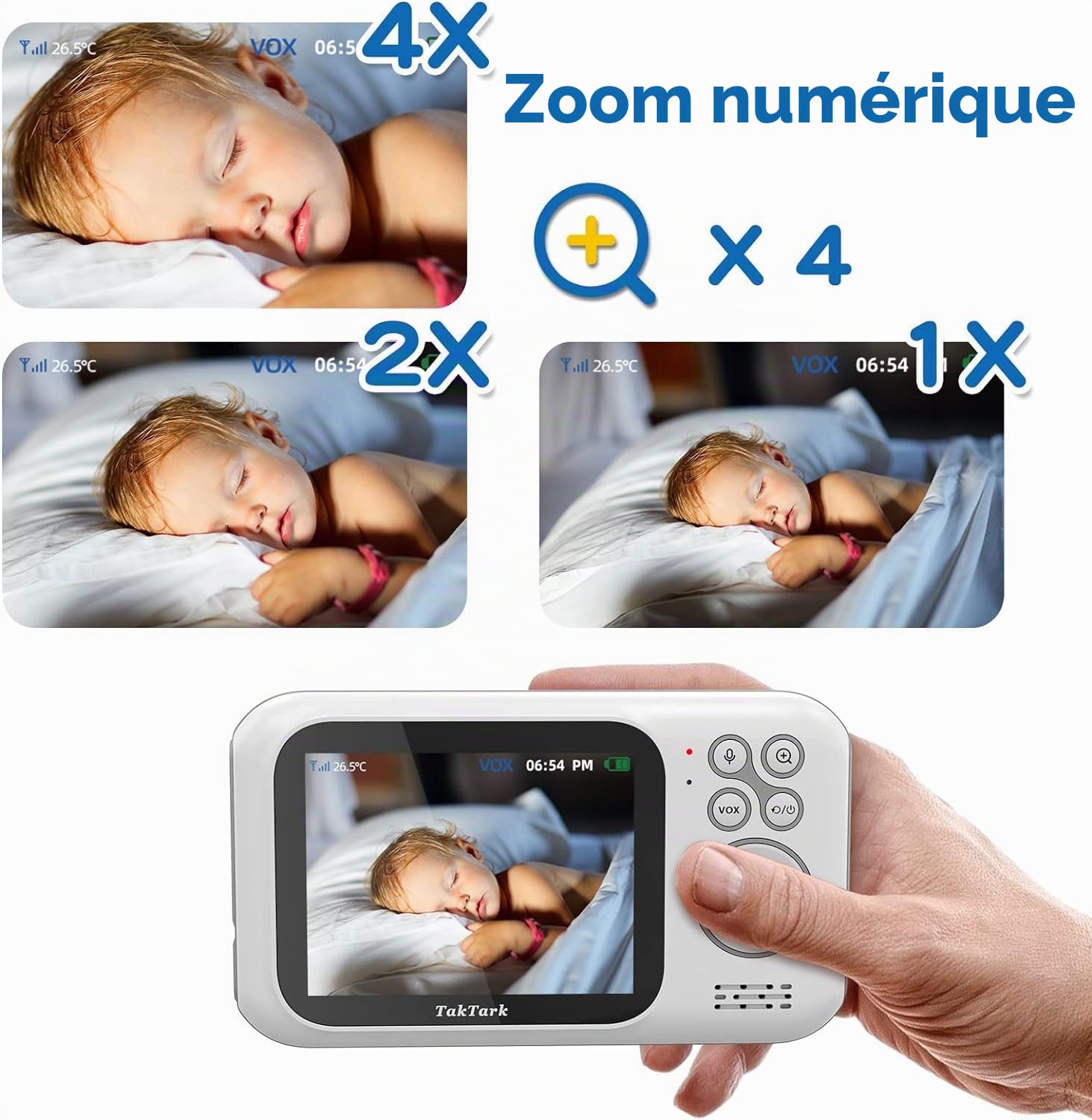 TakTark Babyphone Camera 3.2'' Écran IPS Babyphone Video Baby Phone Bébé Camera sans Fil, Visiophone bébé, Camera Bebe Surveillance de la Communication Bidirectionnelle,VOX, Vision Nocturne