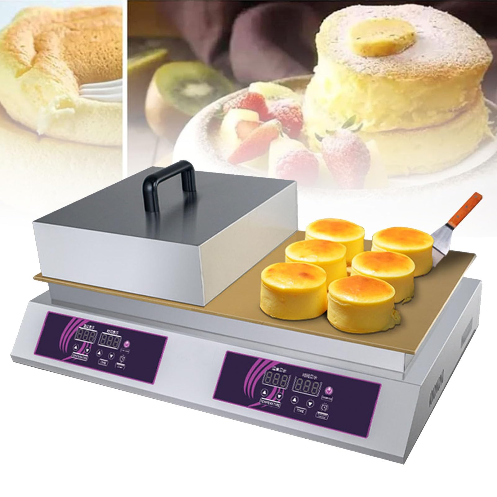 MYUYEE Electric Souffle Machine, Commercial Souffle Pancake Maker, 0-260℃ Temp Control Dorayaki Machine for Home Kitchen Restaurant Bakery Snack Bar (Doublehead)