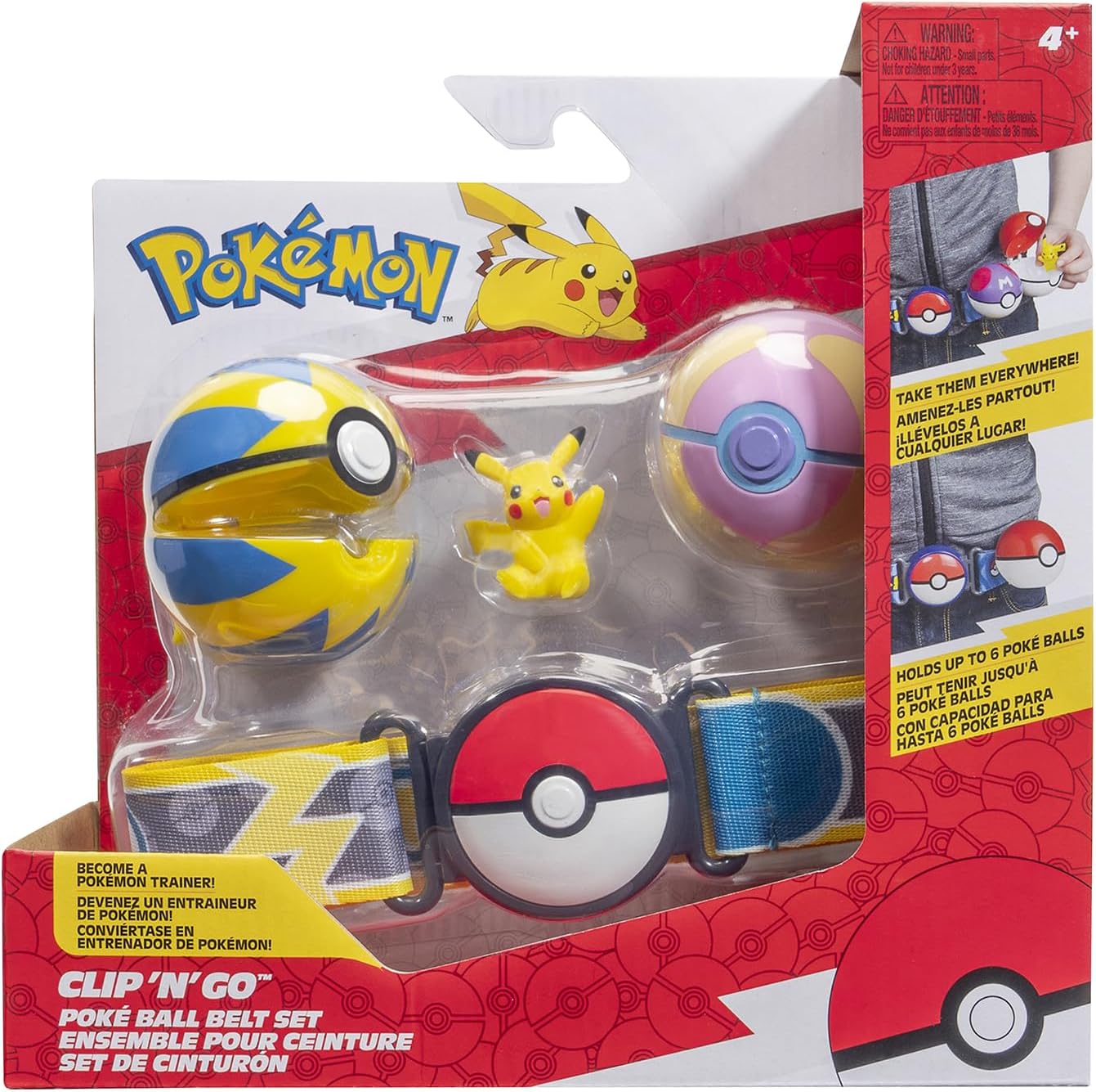Pokémon Pikachu Clip 'N' Go Belt Set - Includes Themed Belt and 2-Inch Pikachu Battle Figure with Heal Ball and Quick Ball Accessories