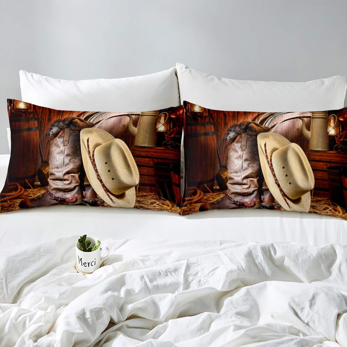 Loussiesd Western Decor Duvet Cover Retro Cowboy Style Bedding Set Wild West Themed Comforter Cover for Boys Teens Men Grunge Design Bedspread Cover King With 2 Pillow Case - Image 2