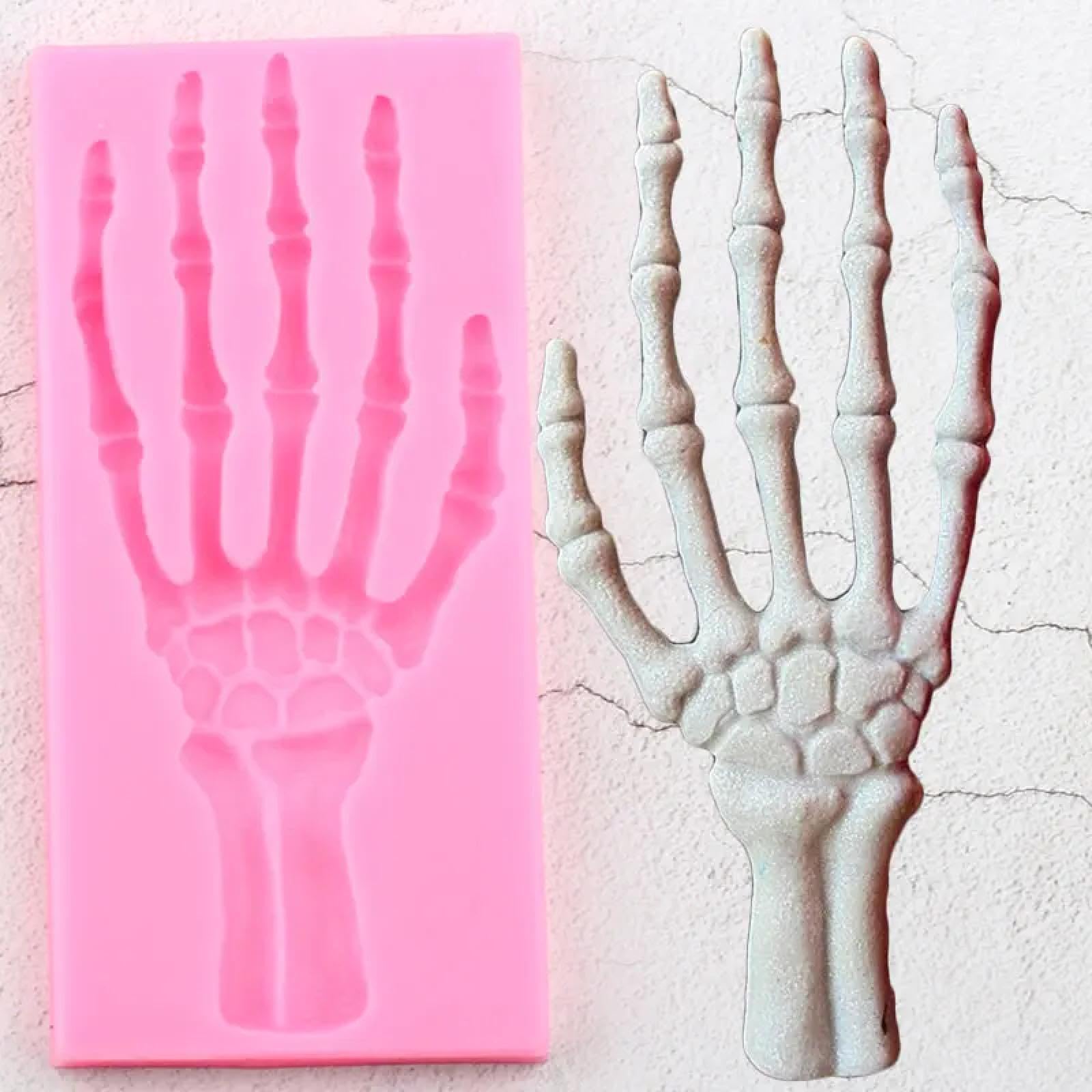 Moldes de silicona para manualidades, molde de chocolate, 16,4 x 7,8 cm, herramientas de decoración de pasteles de Halloween, moldes de silicona de hueso de esqueleto de mano, moldes de silicona para