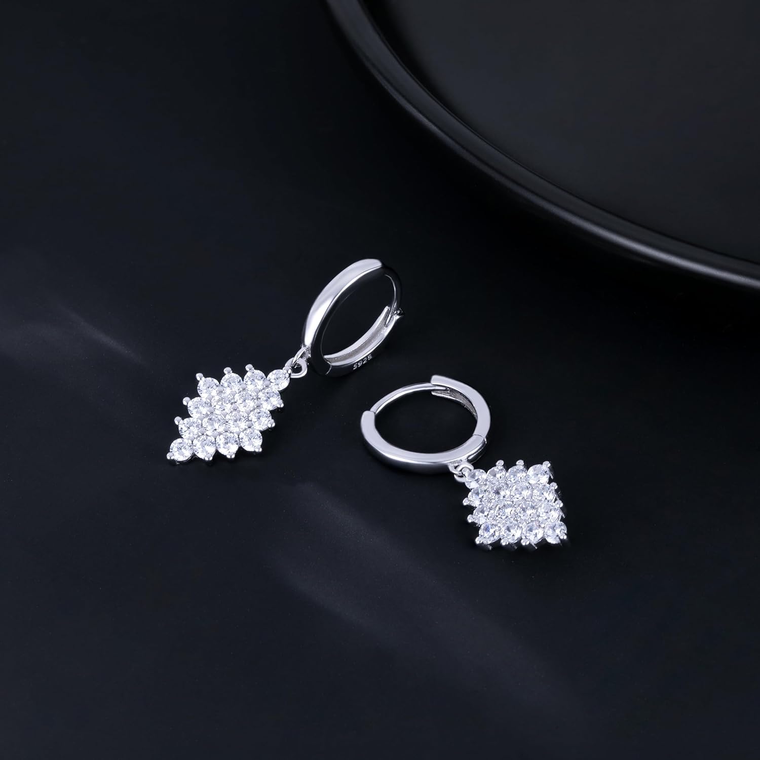 SLUYNZ 925 Sterling Silver Diamond Shaped Dangle Earrings for Women Teens CZ Dangle Hoop Earrings Drop Prom Earrings Bridal Wedding Rhinestone Earrings