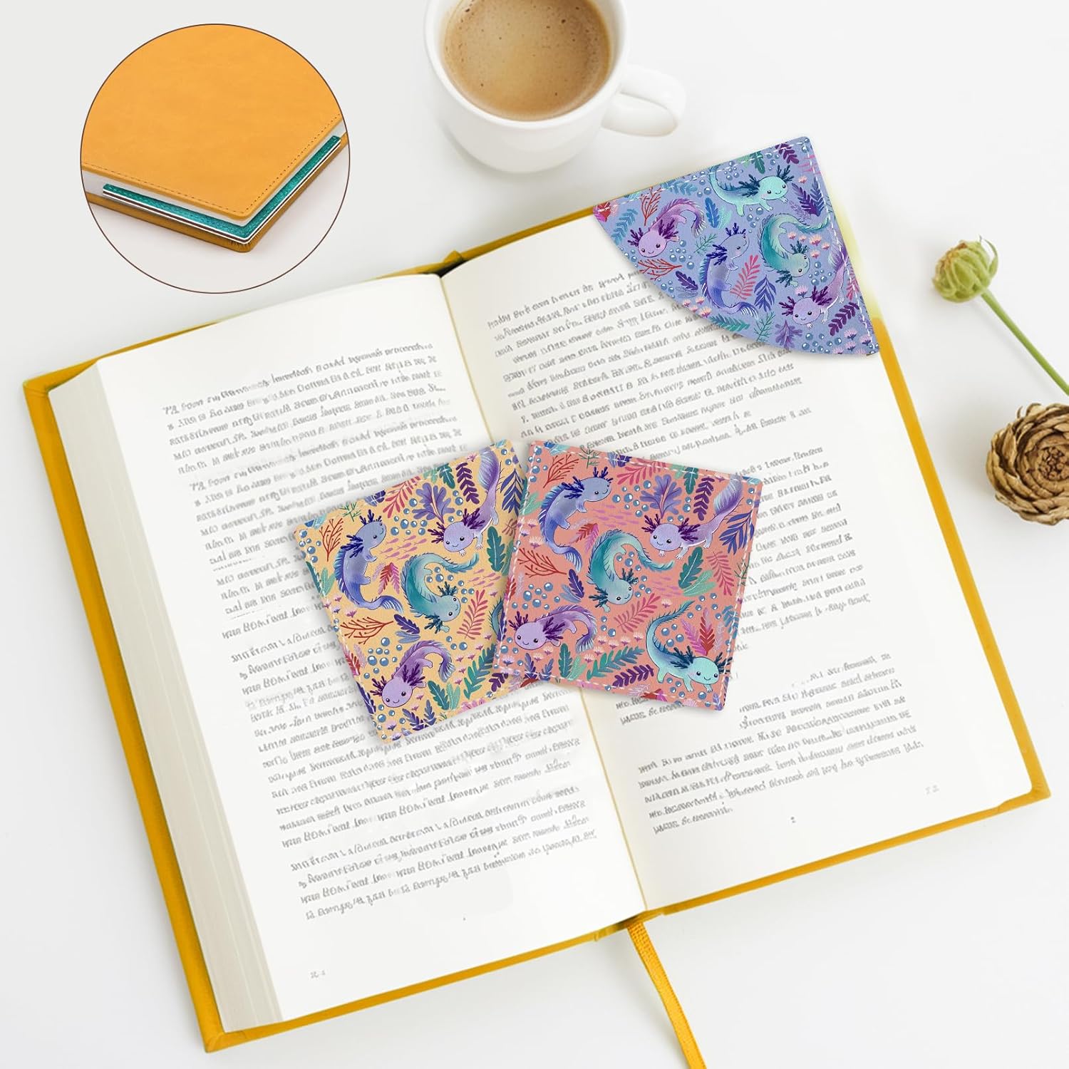 Axolotls Corner Bookmarks, Cute Leather Book Accessories for Book Lovers, 3 Pcs Reading Book Page Markers for Women Men Student Teacher Girls Boys Kids Retirement Birthday Gifts - Image 7