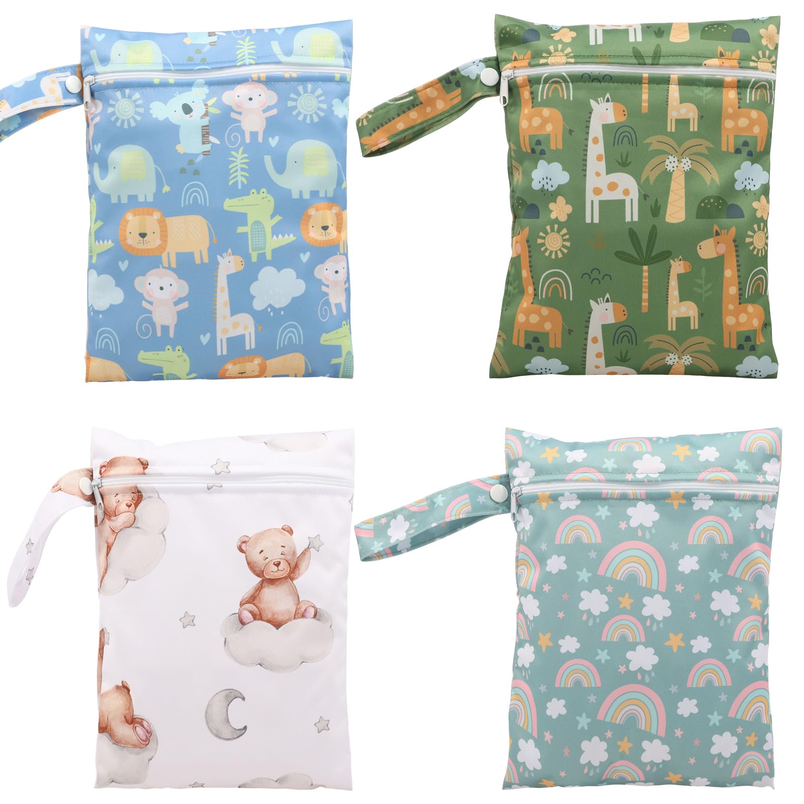 Ghshanog 4Pcs Wet Bag, Reusable Diaper Bags, Waterproof Travel Laundry Bags with Zipper & Handle, 25x19cm Washable Wet Dry Organiser for Swimming Camping Traveling Beach Gym