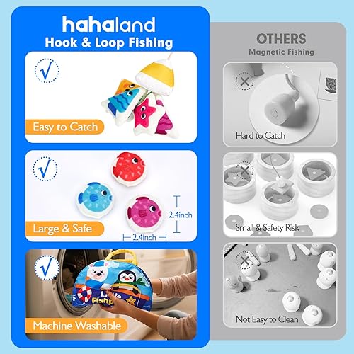 Miniatura 5 de hahaland Juguetes Montessori para niños de 2 años, juego de pesca para niños pequeños de 1 a 3 años con alfombrilla de doble cara, dados suaves,