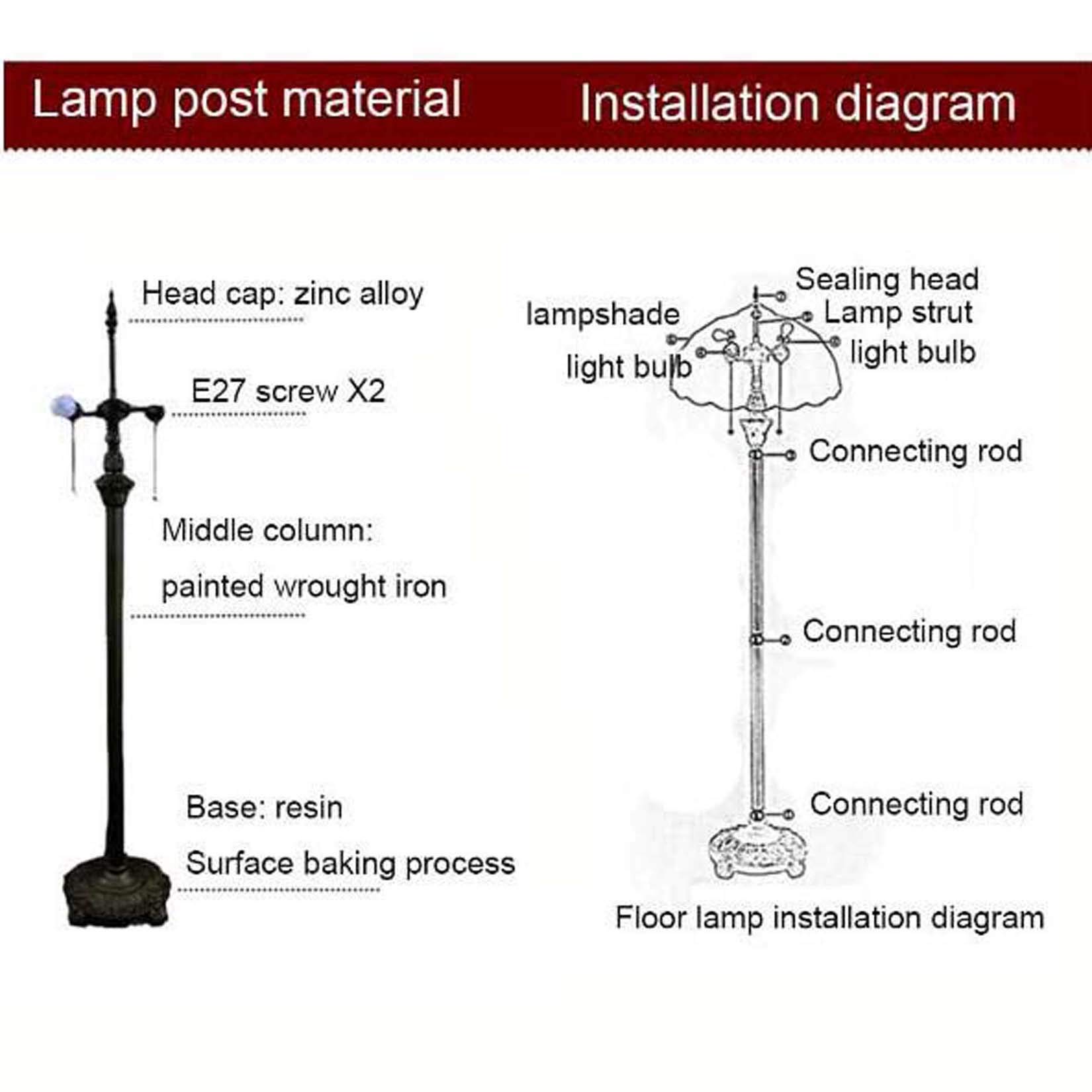 Lampa Podłogowa Do Czytania W Stylu Tiffany Z Witrażem W Kształcie Ważki I Abażurem O Szerokości 16 Cali Z Żywicy,Do Sypialni I Salonu,B(B)