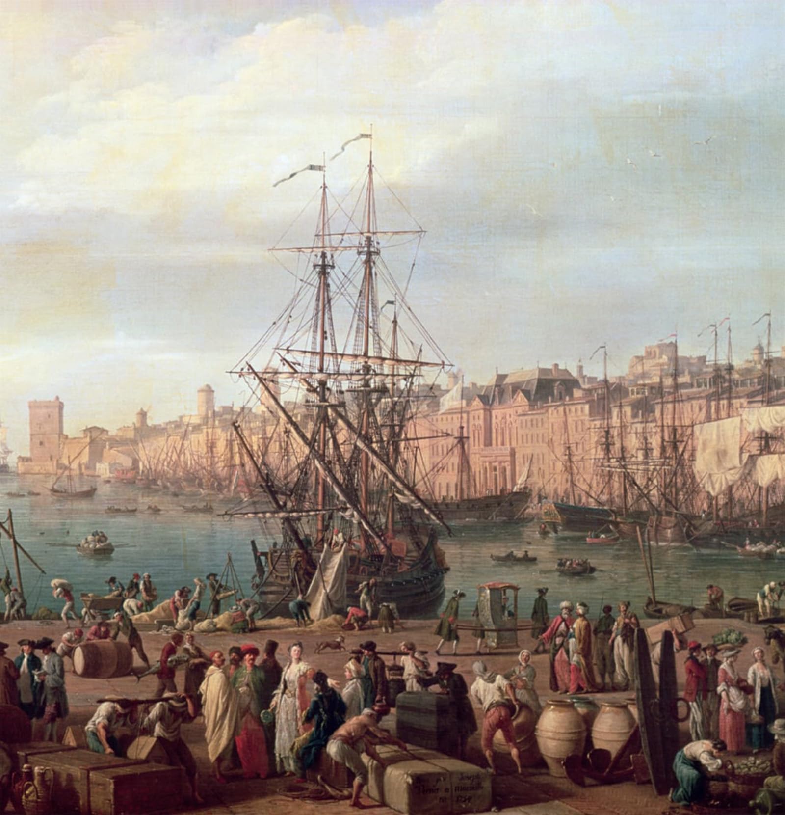ARTXLXXBN Famous Painting Canvas Artwork Graffiti Print Morning View of the Inner Port of Marseille by Claude Vernet Portrait Canvas Image for Home Decor 60x90cm
