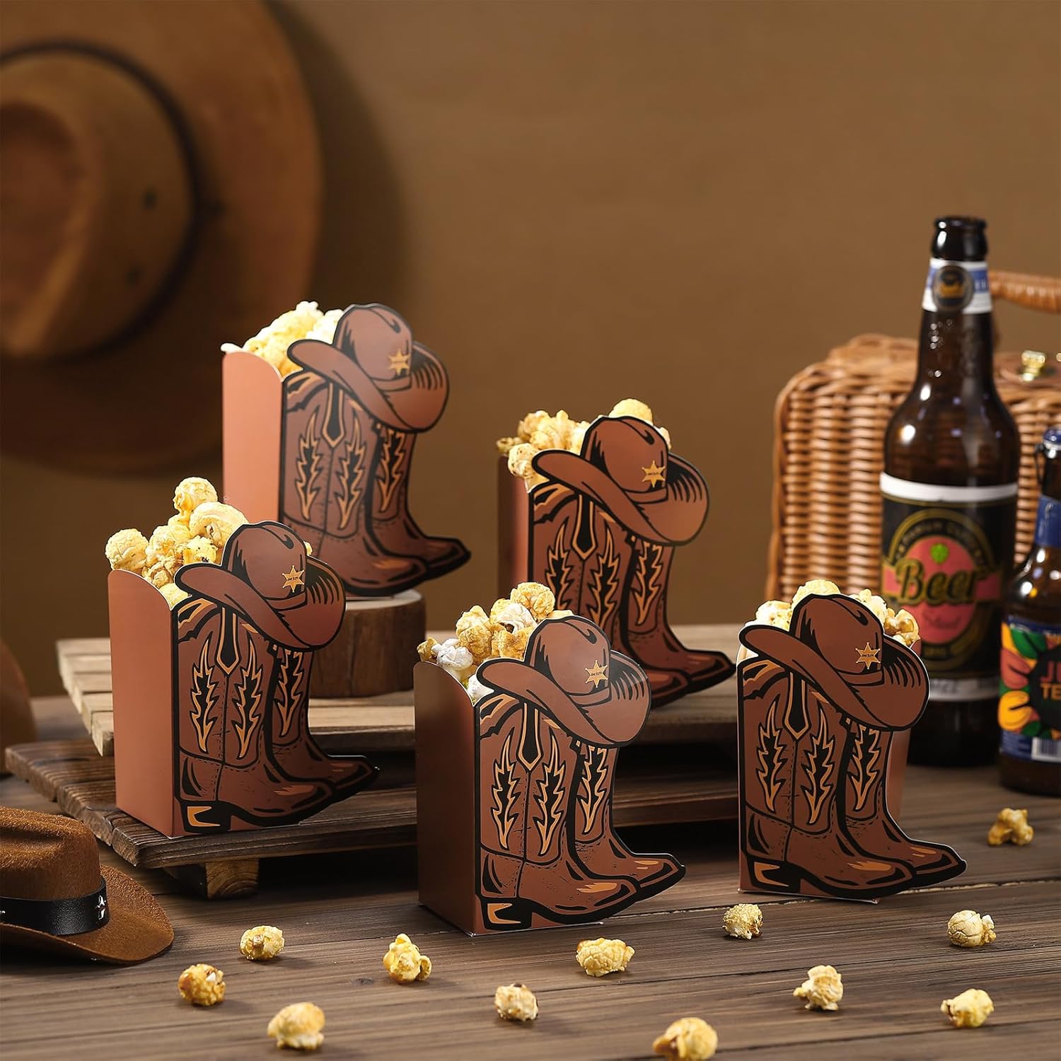 48 Pcs Western Popcorn Mexican Cielito Lindo Boxes First Rodeo Cowboy Cowgirl Terracotta Pottery Boxes Buckets for Boots or Bows Gender Reveal Birthday Baby Shower Table Decor(Brown,Star)