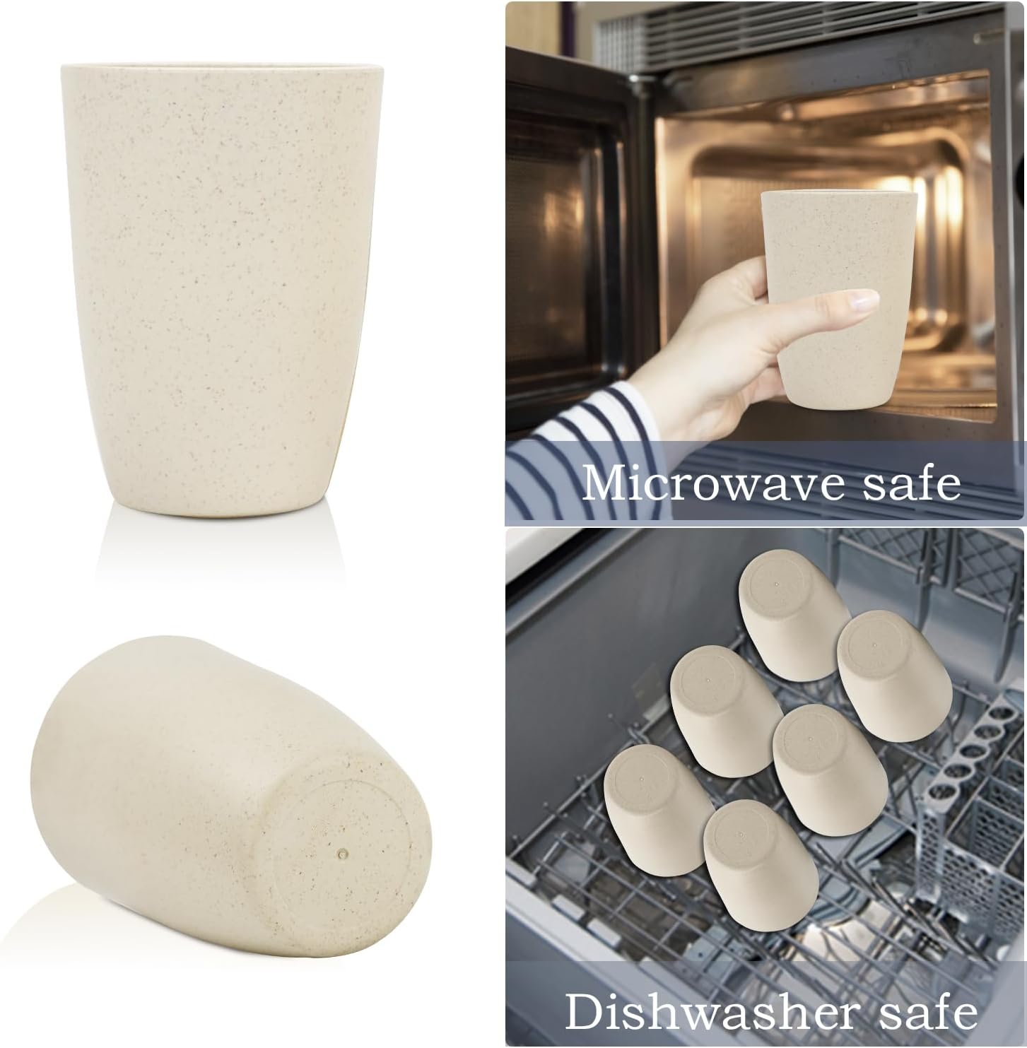Homienly Cups for Kitchen Unbreakable Wheat Straw Cups 8 PCS Alternative to Plastic Cups Stackable Drinking Cup Reusable Dishwasher Safe Water Glasses with Beige Color (20 OZ)