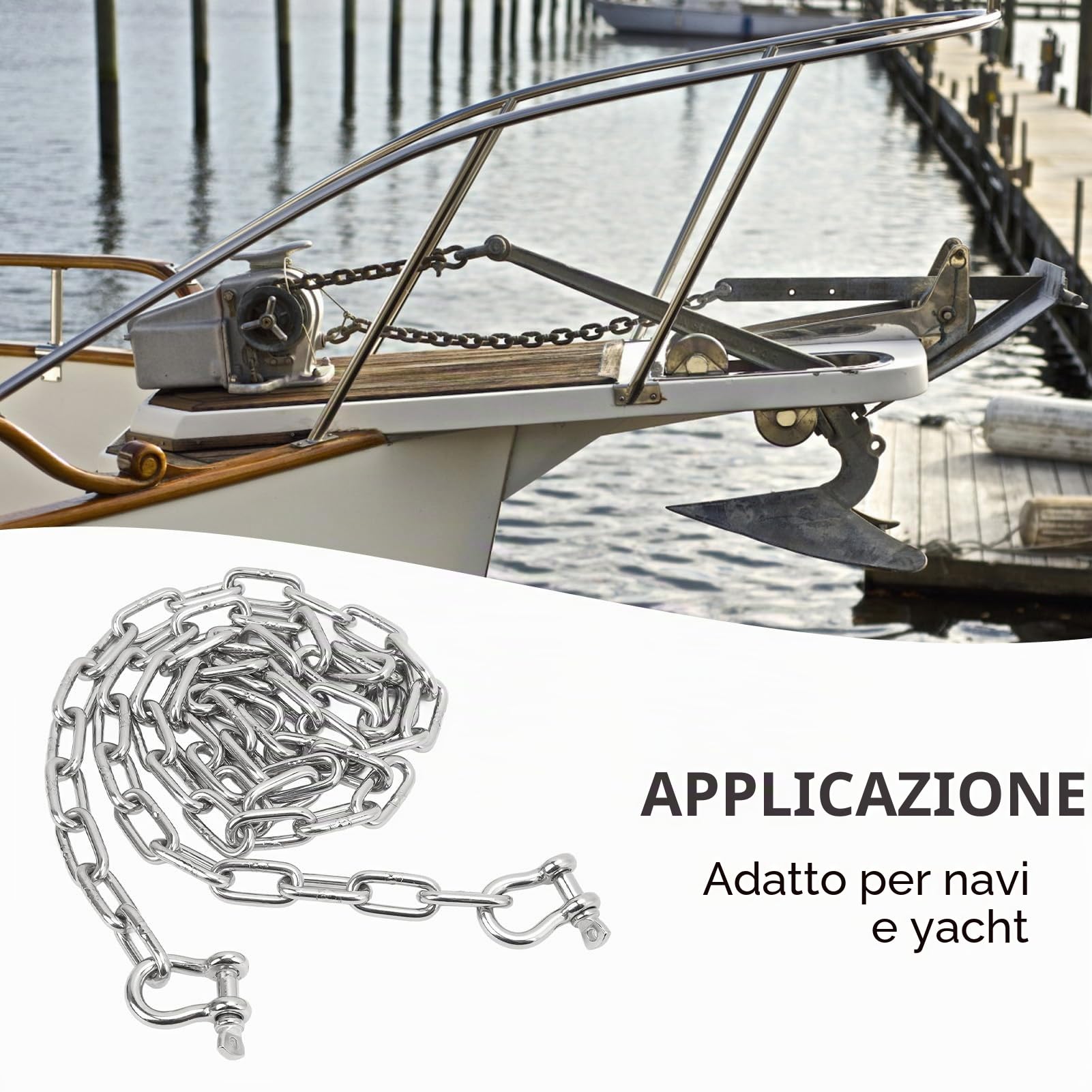 Catena per Ancora per Barche Catena per Ancora in Acciaio Inossidabile 316 da 6,6 Piedi con Doppio Anello di bloccaggio da 5/16" Grilli estremità di Collegamento Grado Marino per